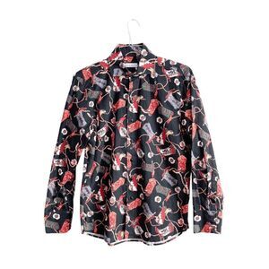 Seaplane Shirts Mens Button Up Shirt Western Boot Print Long Sleeve Black Size S